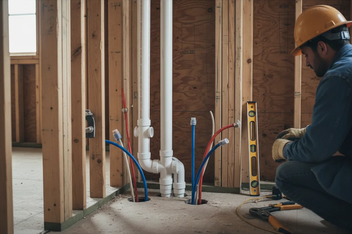 Drain and supply rough-in during Sump Pump Repair in Linwood